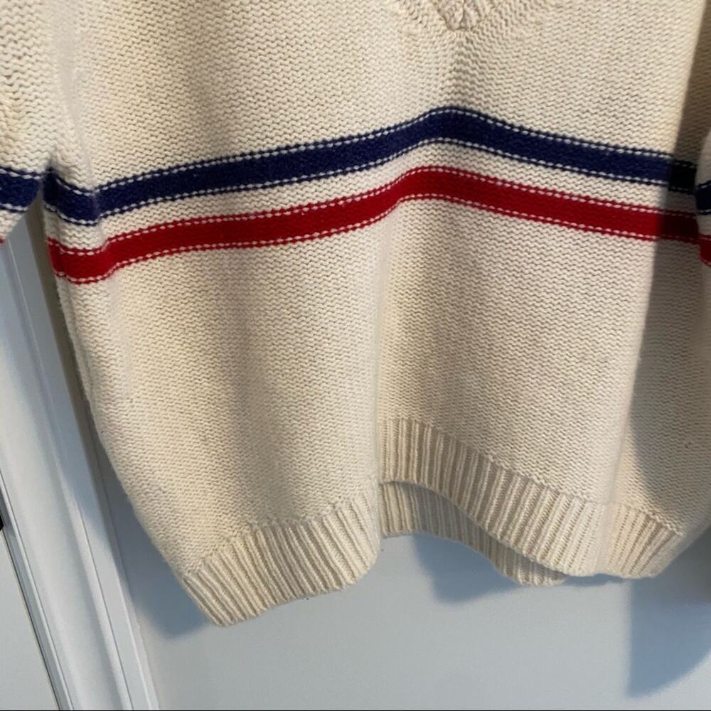 TOMORROWLAND Cream Blue Red Striped Wool V Neck Sweater Small - Picture 14 of 16